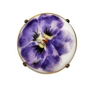 Antique Victorian Porcelain Hand Painted Purple Violet Pin or Brooch C Clasp